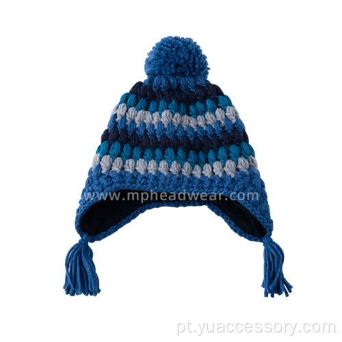 Gorro acrílico grosso com aba de orelha com forro de lã